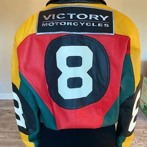 100% Leather 8 Ball Jacket Victory Motorcycle